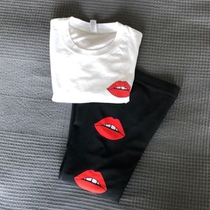 Side Red Lips Youth Leggings & Lip Design Crop Top